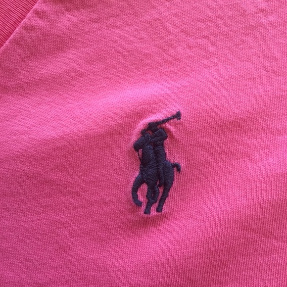 POLO RALPH LAUREN PINK VEE NECK POLO PONY T SHIRT MEDIUM - Picture 11 of 11